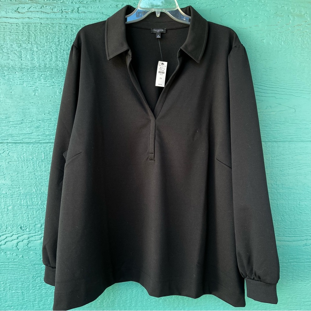 TALBOTS BLACK PASSPORT PONTE JOHNNY COLLAR PULLOVER SIZE 3X NWT